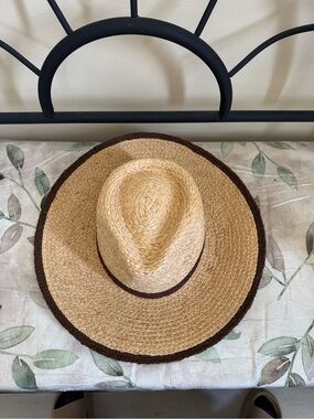 Wide-Brim Natural Straw Sun Hat with Brown Trim